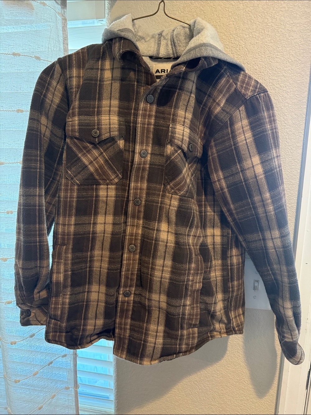 Ariat Boy’s Brown Plaid Hooded Shirt Jacket